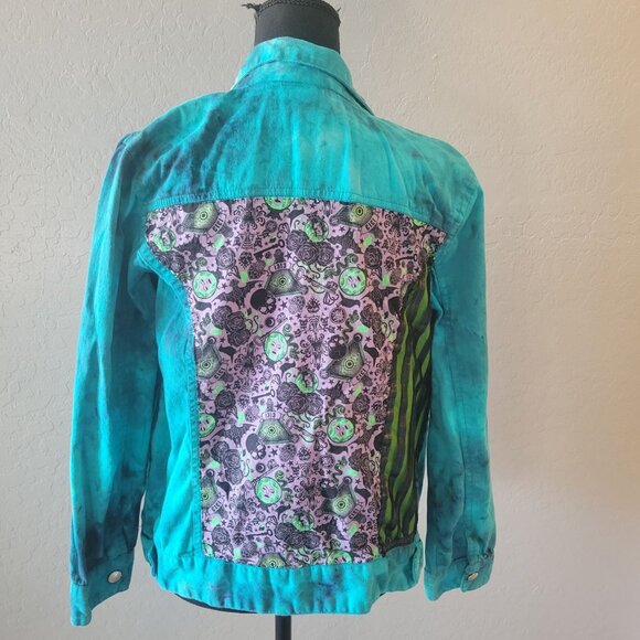 National Vintage Teal Tie Dye Hallowen Grundge Gothic Jean Jacket Size M - Picture 6 of 14